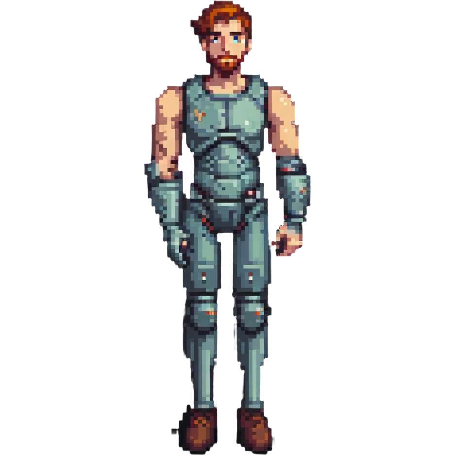 man with a prosthetic arm, confident pose, pixel art style emoji