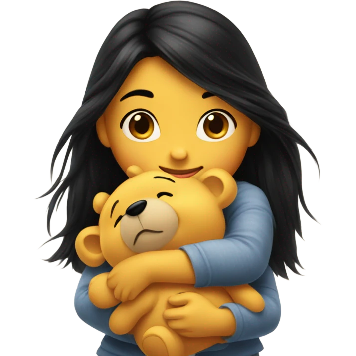 pretty long black haired girl hugging winnie the pooh emoji