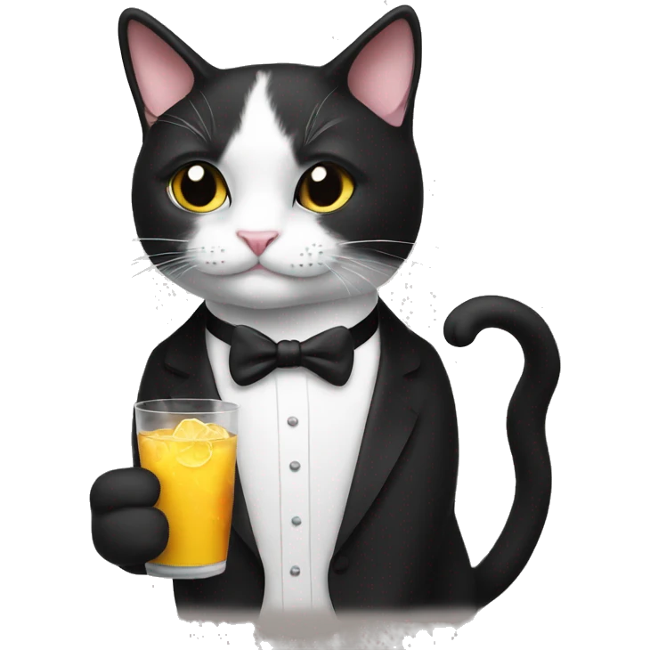 Tuxedo cat with drink emoji