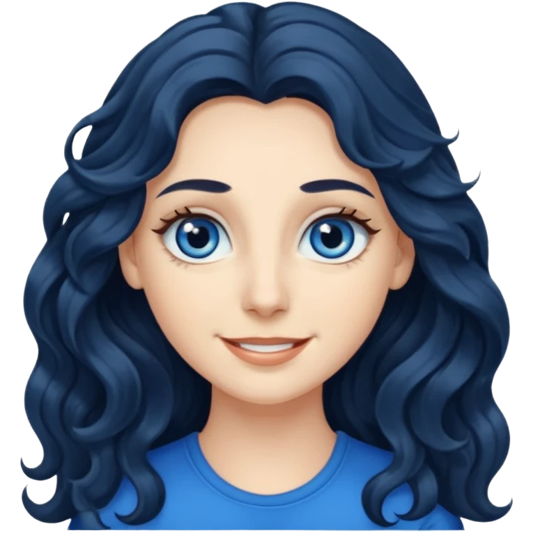 long dark wavy hair with big blue eyes and long dark eyelashes emoji