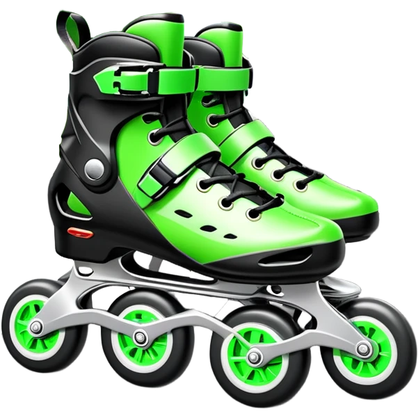 An icon showing a close-up of inline rollerblades resting on smooth asphalt in a park. The background features trees, grass, and a clear sky, with the vibrant green landscape creating a serene outdoor vibe. The skates' wheels are highlighted against the pavement. Transparent background  emoji