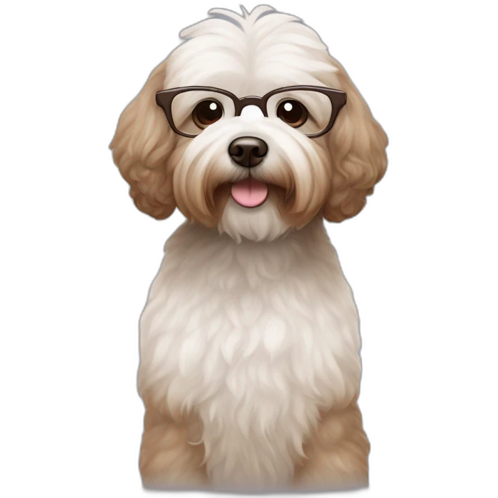 Long straight brown hair, eyeglassed turkish girl with white maltipoo emoji