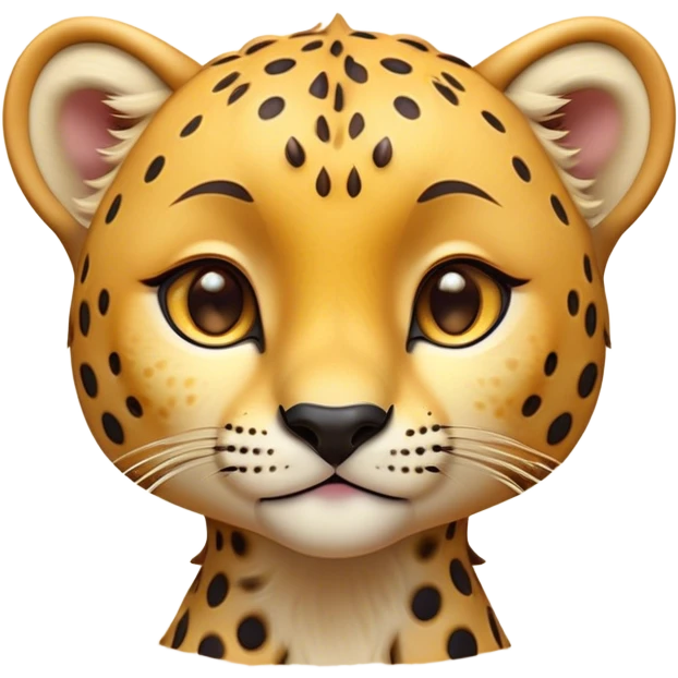 Cinematic Cute Cheetah Portrait Emoji, Head tilted playfully and inquisitively, featuring a glossy, golden spotted Fur with a natural sheen, round, sparkling amber eyes filled with curious mischief, Simplified yet irresistibly adorable features, highly detailed, glowing with a warm, friendly glow, high shine, affectionate and agile, stylized with a touch of savannah whimsy, bright and endearing, soft glowing outline, capturing the essence of a mischievous yet loving cheetah, so playful it feels like it could dash out of the screen and into your arms! emoji