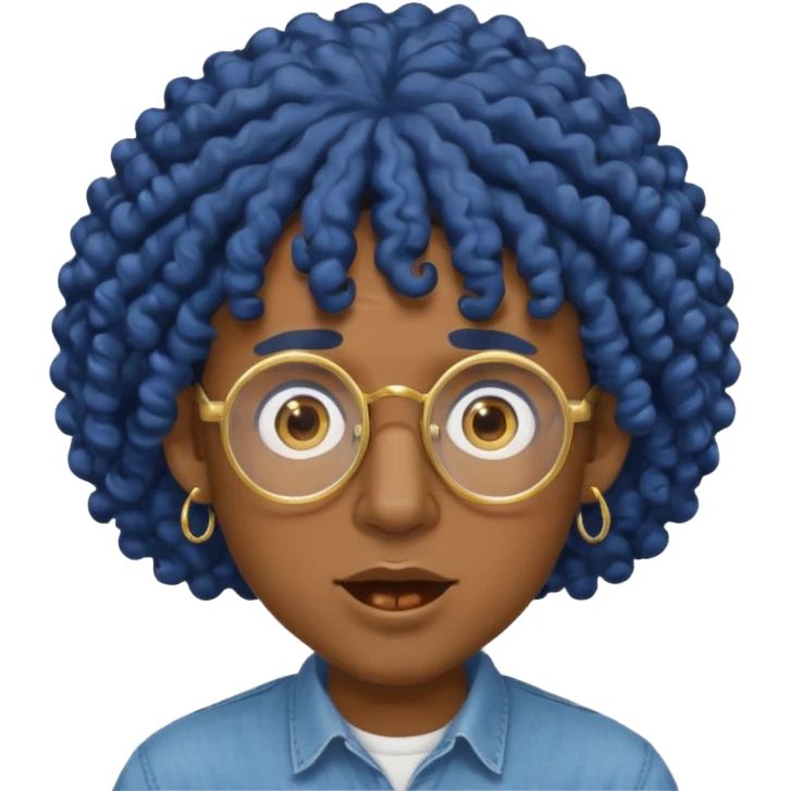 dark blue haired man curly hair and big earrings and spectacles surprised and hat wearing emoji