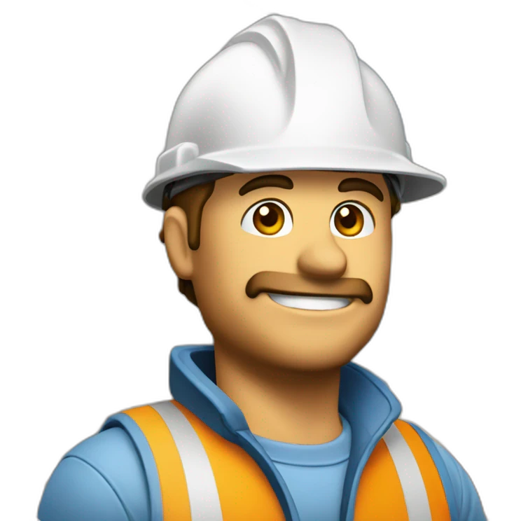 A pixelated logo of a builder with a cap on, and a building tool in front of him emoji