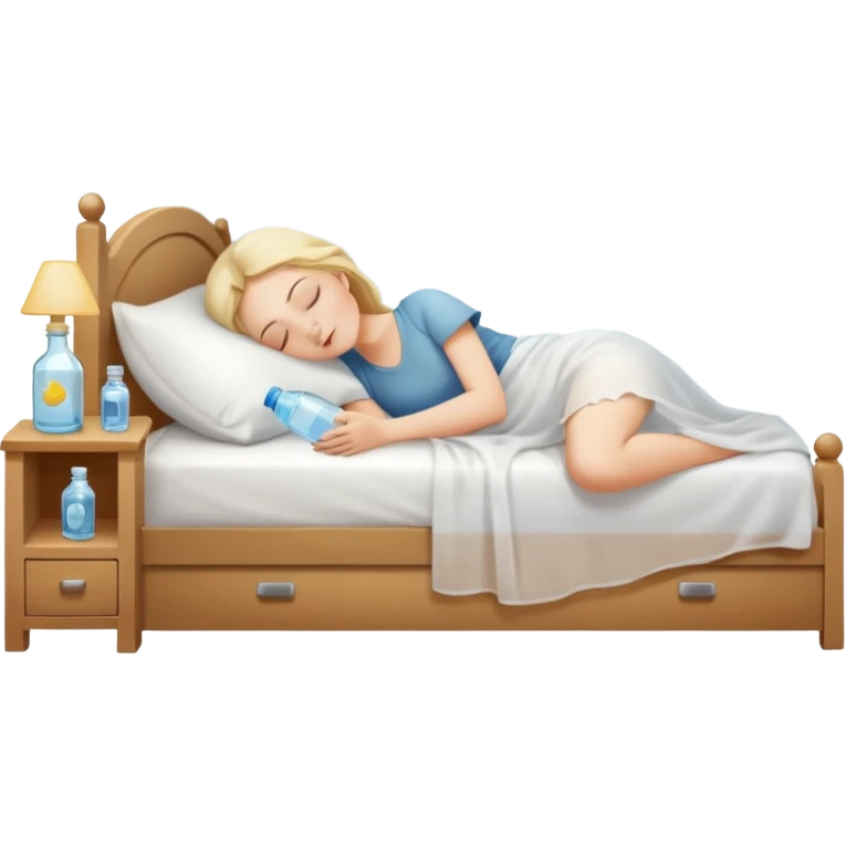 sunlight through curtains, GoCLN bottle and water glass on bedside table, person sleeping

 emoji