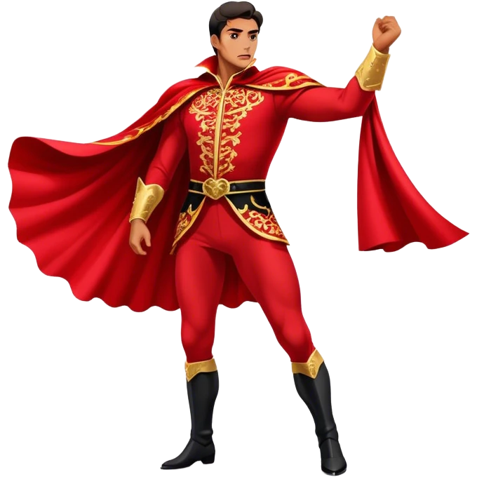 ​Cinematic Spanish Matador Holding a Red Cape, rendered with dynamic motion blur and vivid, high-contrast lighting, emoji