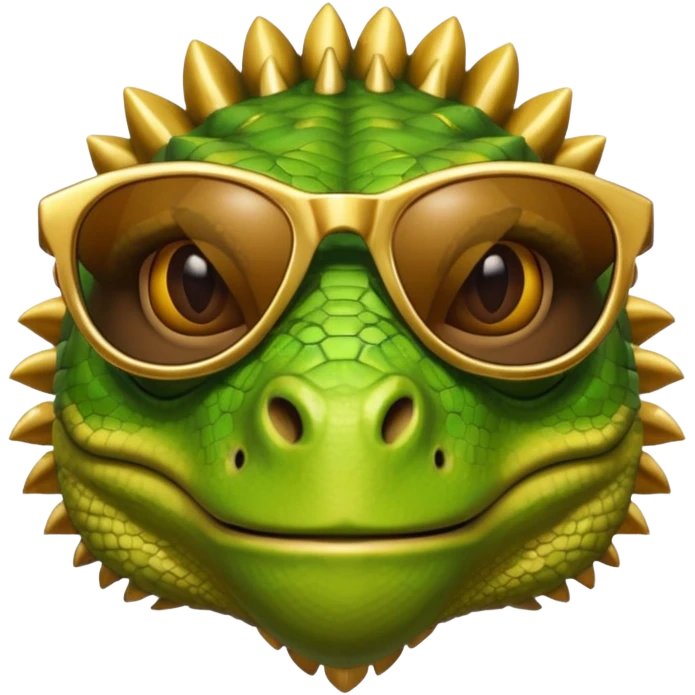 rich capitalist iguana head with golden glossy sunglasses emoji