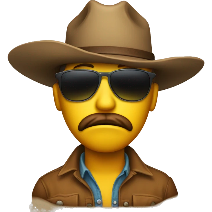 sad face emoji with cowboy hat and sunglasses emoji