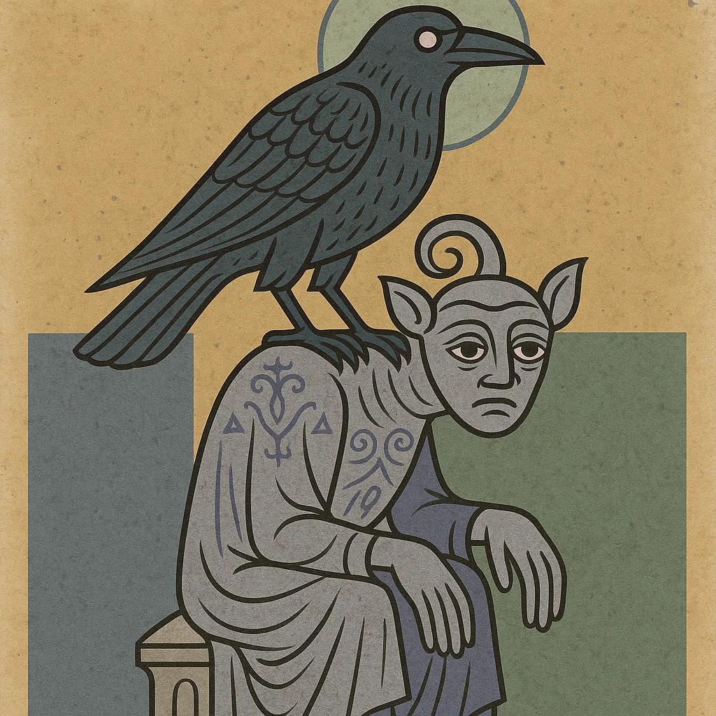 gothic raven perched on a stone gargoyle, dark and mysterious, ornate details emoji