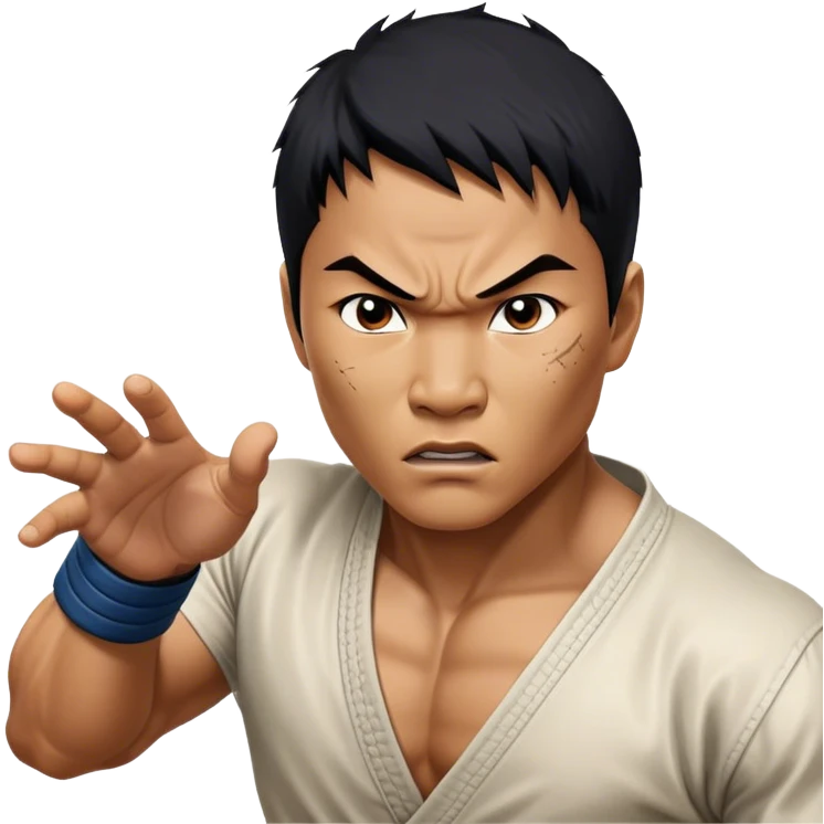 ​Cinematic Realistic Portrait of Tony Jaa, a close-up depiction capturing his intense, determined expression and finely detailed features, rendered with dramatic natural lighting that emphasizes his rugged athleticism and unmistakable martial arts presence, emoji