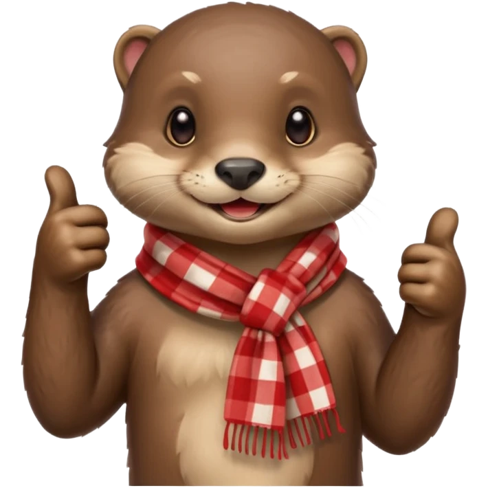 a cute otter smiling and giving thumbs up, wearing red Checkered Triangle scarf emoji