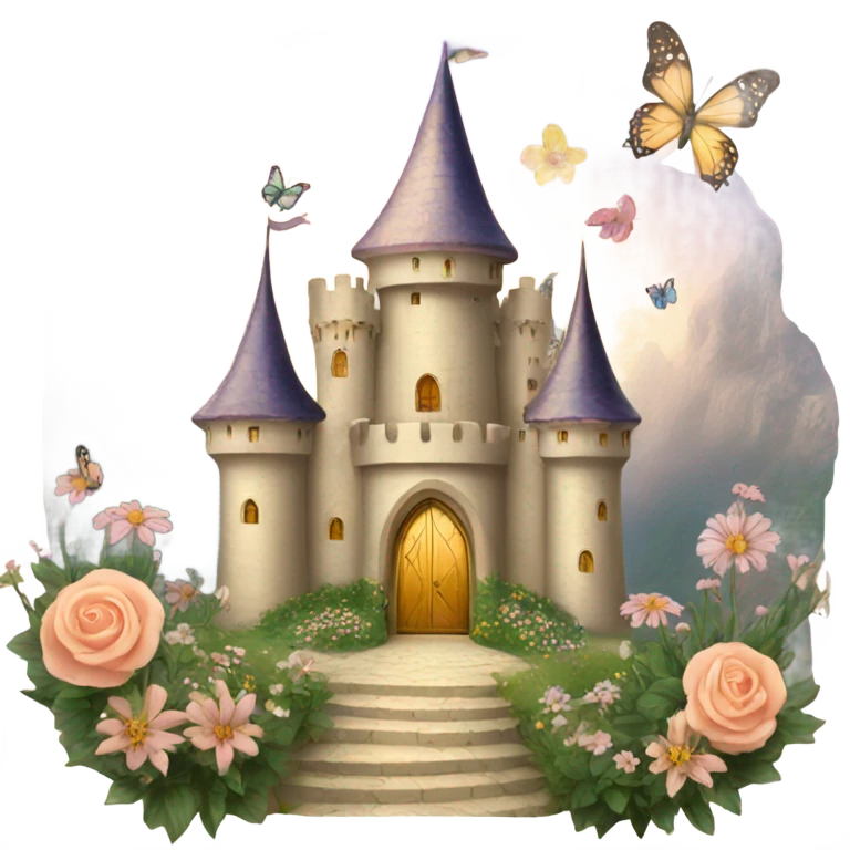 Fairy beige castle flowers butterflies magic emoji