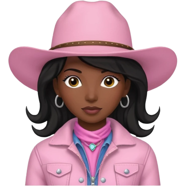 Black two tales hair and black skin cowgirl with soft pink hat and jacket emoji