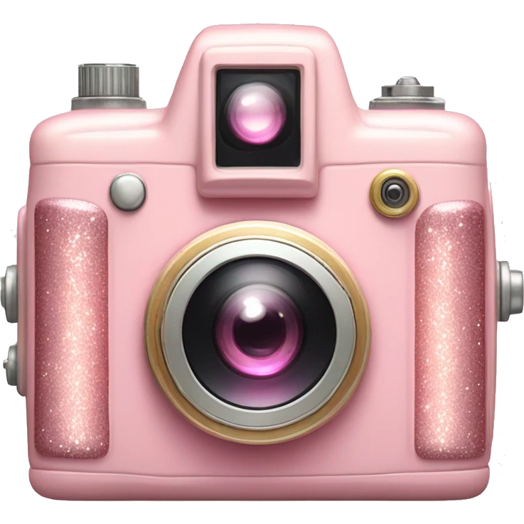 Pastel Pink Camera "A pastel pink vintage camera with glowing buttons, a shimmering lens, and glittery light rays shooting out." emoji