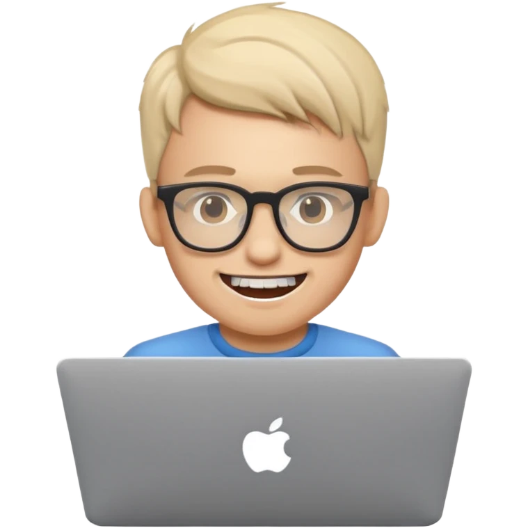 geeky software engineer with glasses and protruding teeth, typing on a laptop, simple, clear emoji style emoji