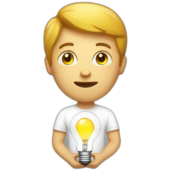 man with white tshirt thinking light bulb emoji