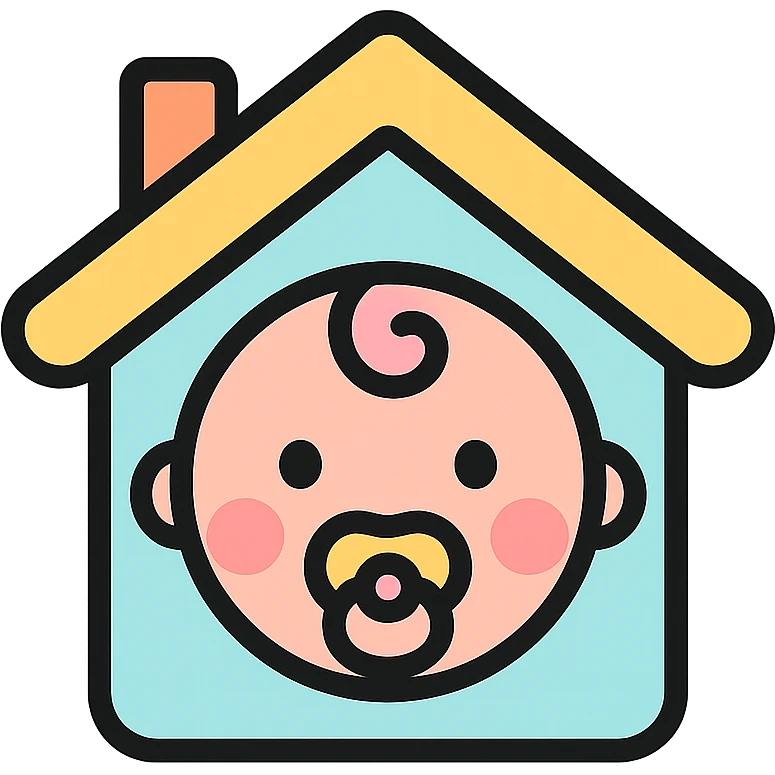vector icon of a baby house, pastel color palette, flat design, rounded edges, white background, simple icon style emoji