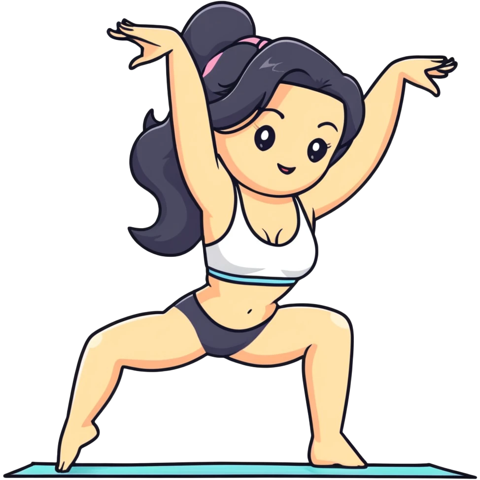 woman with bra, tanned long black hair, doing splits emoji
