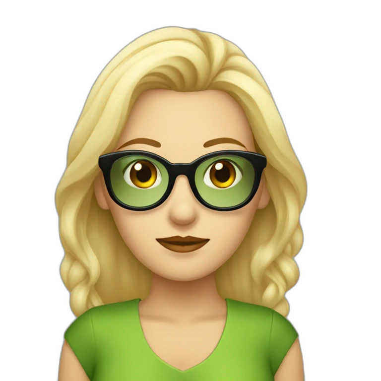 Mujer rubia  ojos verdes y gafas doradas emoji
