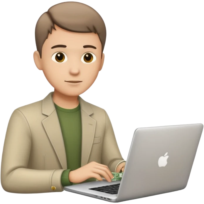 man with short hair with laptop and money emoji