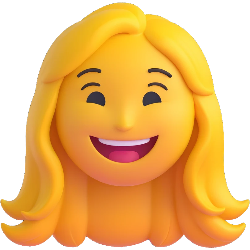 3D smiley emoji, girl style, long hair, smiling face, with the name 'Andrea' below in a cool, youthful, elegant font emoji