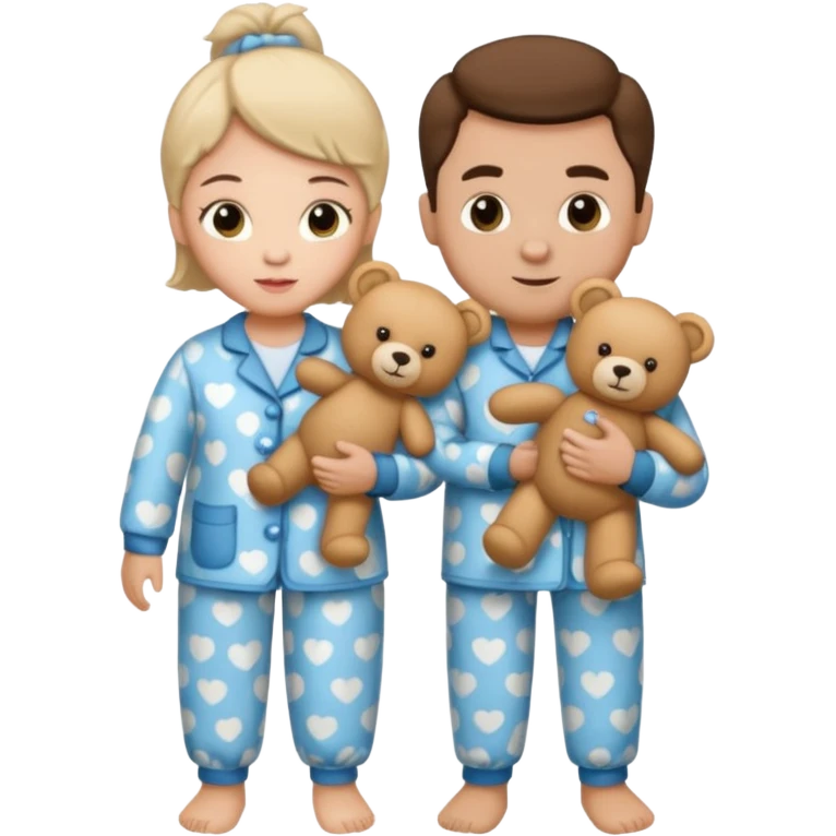 ma and pa kettle wearing pajamas and holding teddy bears emoji
