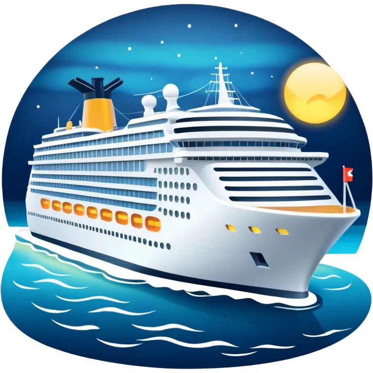 Illustrate a passenger cruise ship with multiple decks & glowing lights. emoji
