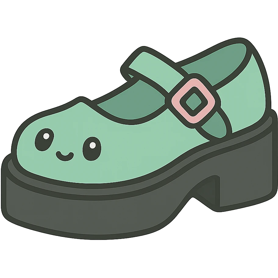Make the shoes pastel green with black and pink accents, kawaii style, no socks, no hearts, transparent background emoji