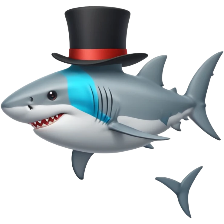 Shark with billionaire's top hat Side view, body turned diagonally to the right, clean white background emoji