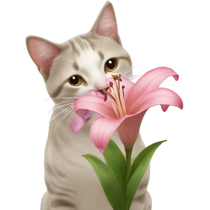 Cat smelling a pink lily emoji