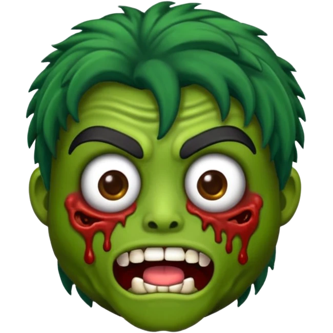 Faça um emoji de zumbi que se pareça comigo. Categorias: cabelo ondulados pretos, pele verde, usa aparelho! emoji