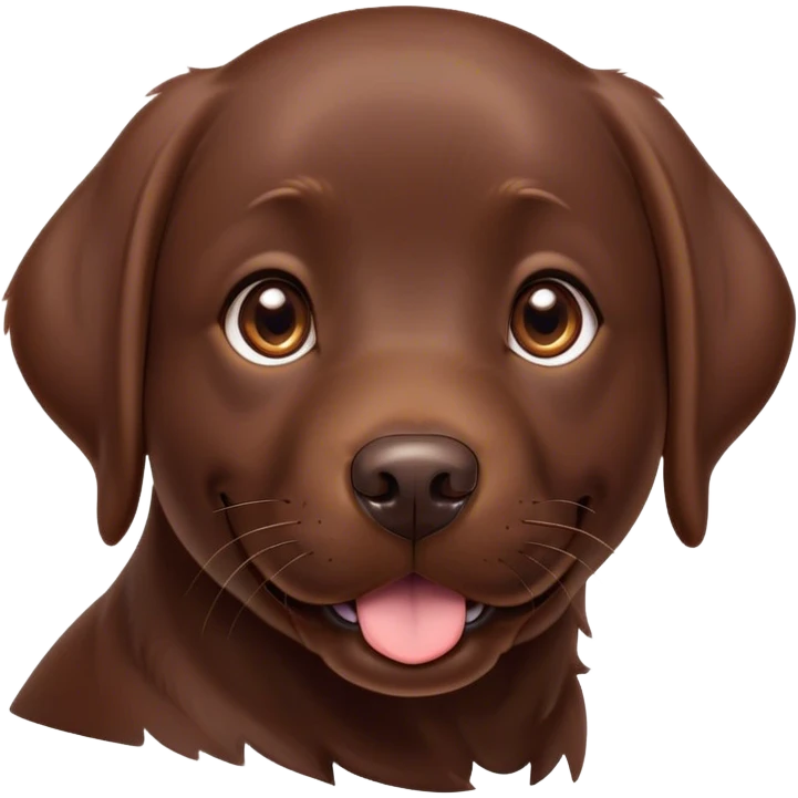 Cinematic Cute Chocolate Labrador Portrait Emoji, Head tilted playfully and inquisitively, featuring a sleek chocolate Fur with a lustrous sheen, round, sparkling brown eyes filled with curiosity, Simplified yet irresistibly adorable features, highly detailed, glowing with a warm, friendly glow, high shine, affectionate and spirited, stylized with a touch of whimsy, bright and endearing, soft glowing outline, capturing the essence of a mischievous yet loving companion, so playful it feels like it could dash out of the screen and into your arms! emoji