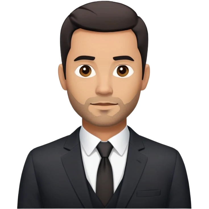 Good-looking robust man in his mid-40s with light brown skin tone, short black hair with evident fade cut, 5 o'clock shadow/scruff instead of beard, strong square face, approachable TV host expression, black blazer left open showing white buttoned shirt emoji