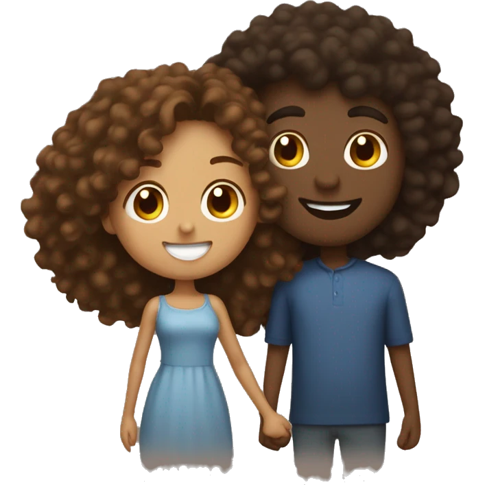 Brown curly haired woman with dark skinned tall man kissing  emoji