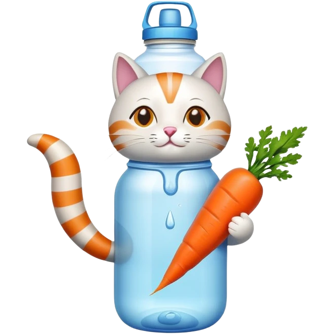 water bottle shaped like a cat holding a carrot in its paws emoji
