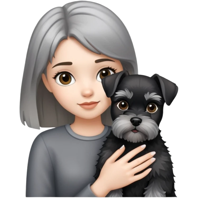 A girl holding a black and silver schnauzer emoji