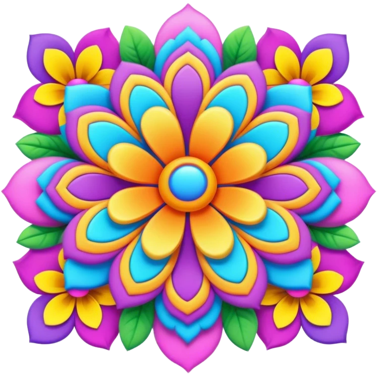 3D, psychedelic colored hippie style flower border  emoji