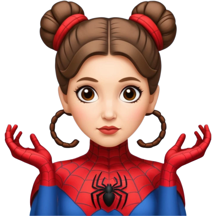 Princess Leia with iconic hair buns wearing a Spiderman suit, emoji style emoji