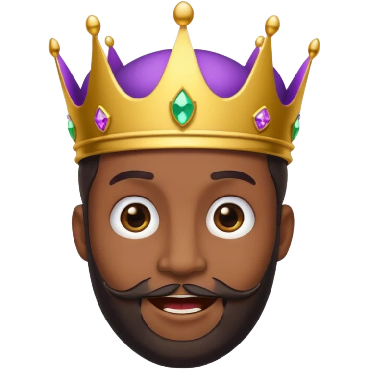 Create a cartoon-style emoji of Baltasar, one of the Three Wise Men. Only show his face and crown. He has a joyful expression, black beard, and a purple and gold crown with jewels. Make it colorful, simple, and suitable as an emoji. emoji
