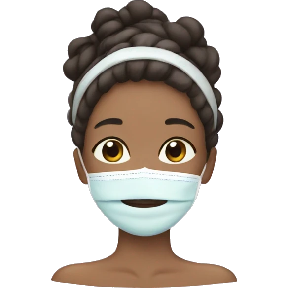 Girl with a face mask on and a skincare headband emoji