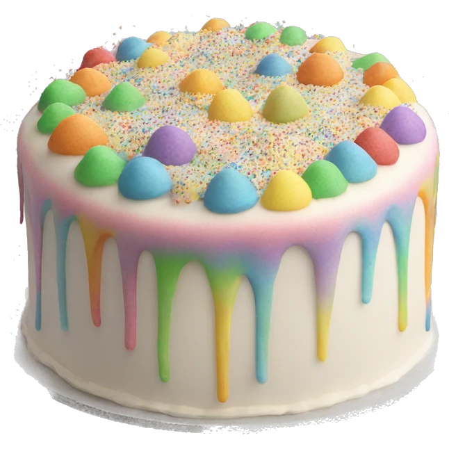 rainbow frosted cake with rainbow sprinkles  emoji