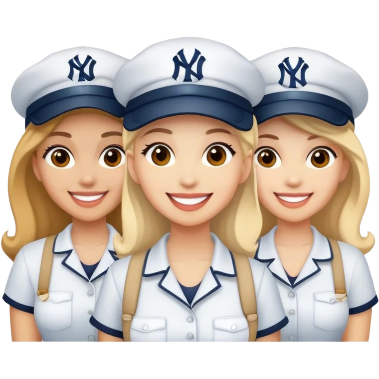 smiling ladies in Yankee hats emoji