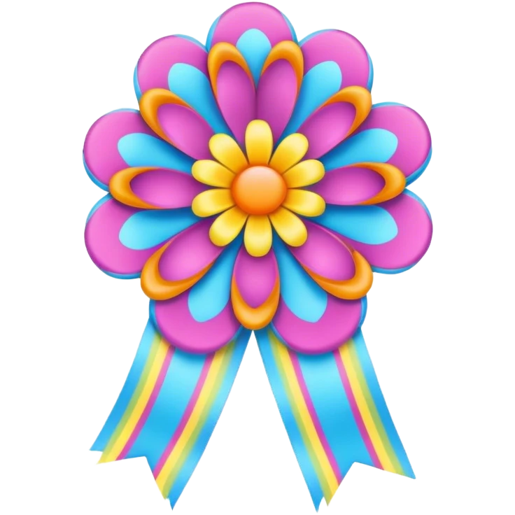 3D, psychedelic colored ribbon with hippie style flower border emoji