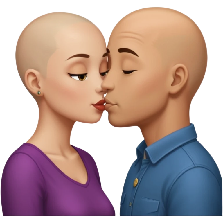 So tall Bald boy kissing a brunette girl  emoji