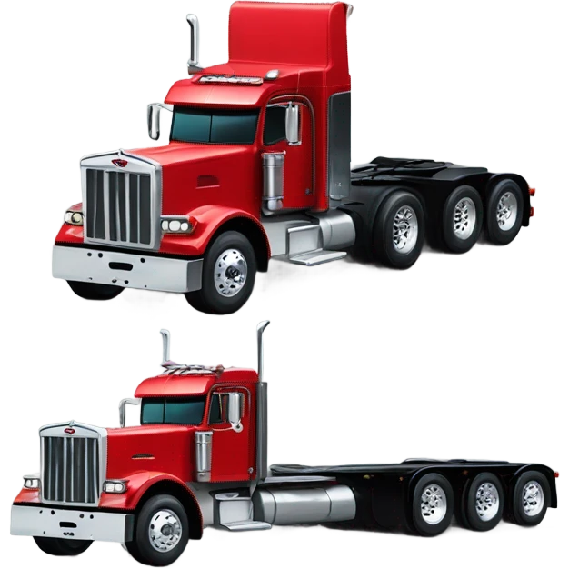 Peterbilt 389 black with red frame with flat top and slash cut exhaust stacks and dual rear tires and flat bumper emoji