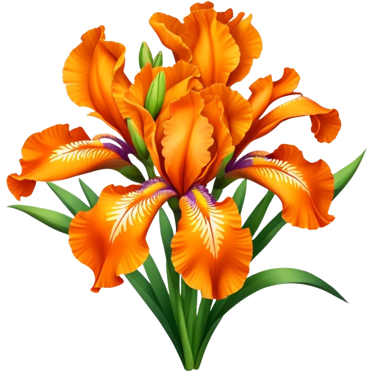 big bouquet Vibrant Orange Iris, luxuriant, leaf, bud emoji