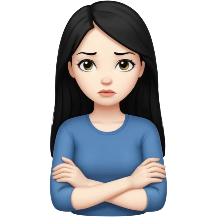 pouty/sad arms crossed emoji woman with long black hair emoji