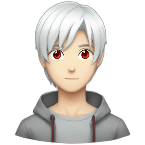 A white haired anime boy with red eyes emoji