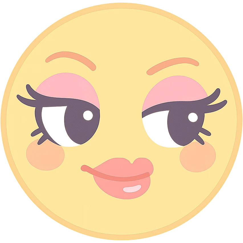 classic round yellow emoji face, bratty mean girl expression, thick lashes, glossy lips, side-eye smirk, dramatic eye makeup, sassy attitude, cartoon style, no body emoji